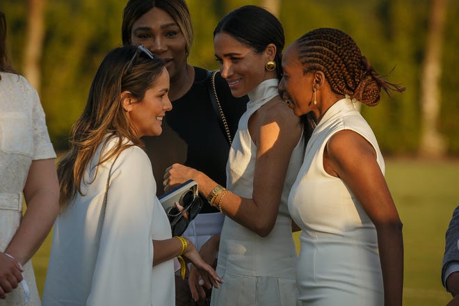 Duchess of Sussex Meghan Markle attend tonight's match at Grand Champions Polo in Wellington, Fla., on April 12, 2024.