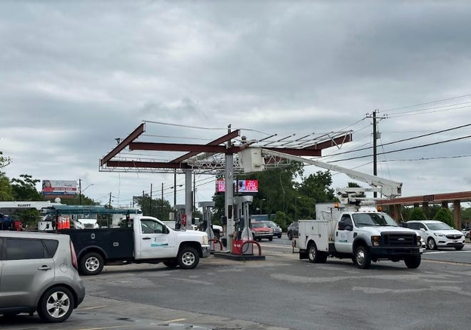 The Tom Thumb store and gas station at Highway 85 and Eighth Avenue in Crestwood is shown on Friday, May 10, 2024. Storms earlier in the day caused widespread damage.