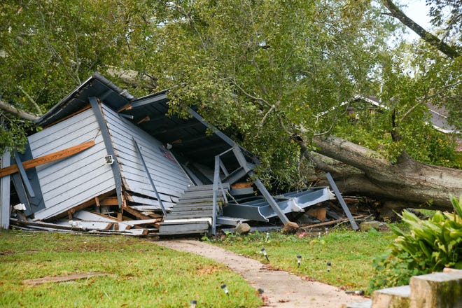 A Petal, Miss., home was destroyed by a fallen tree after Hurricane Zeta passed through the Pine Belt Wednesday evening, pictured here Thursday, Oct. 28, 2020.