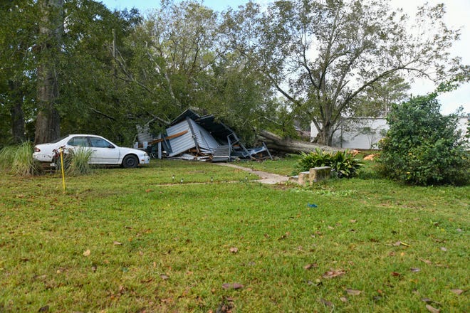 A Petal home was destroyed by a fallen tree after Hurricane Zeta passed through the Pine Belt Wednesday evening, pictured here Thursday, Oct. 28, 2020.