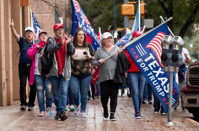 Supporters of President Trump march to the Capitol to protest the election on Wednesday January 6, 2021.
